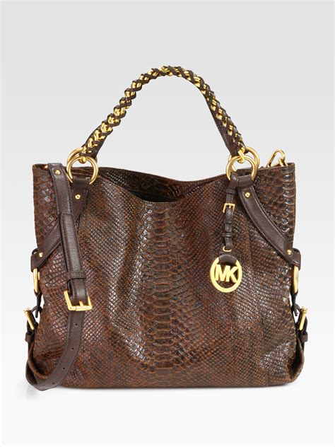 michael kors chelsea large shoulder tote python-embossed brown|Michael Kors Python Large Bags & Handbags for Women.